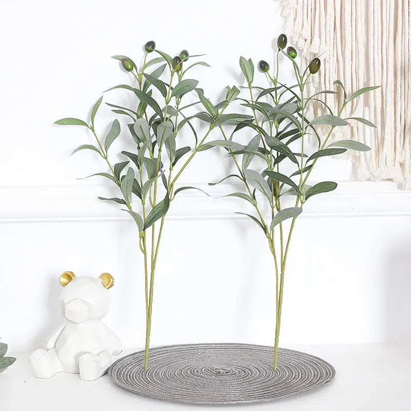 2PCS Simulated Olive Branches (Including Bottles), Business Office Desktop, Foyer, Garden, Courtyard, Home Decoration