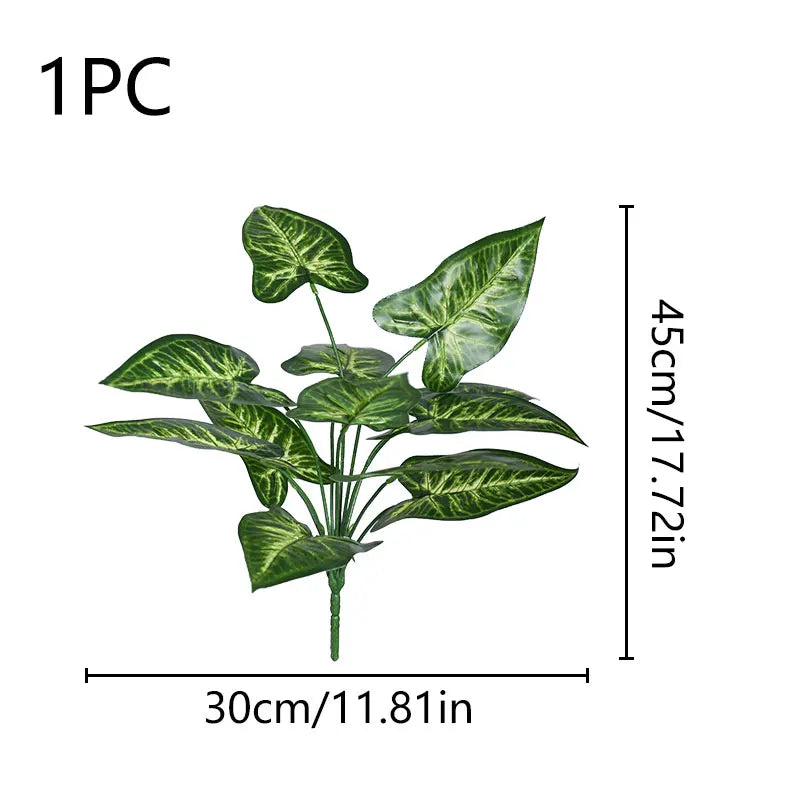 1PC Home Evergreen Plants, Artificial 12 Leaf Water Taro Tree, DIY Handmade Vase Desktop Window Sill Shelf Decoration