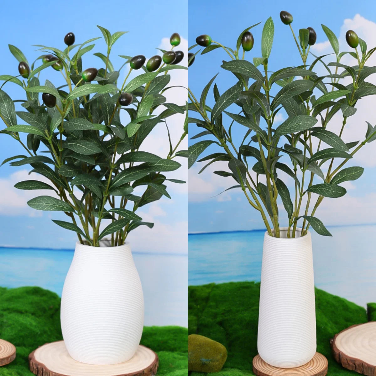 2PCS Simulated Olive Branches (Including Bottles), Business Office Desktop, Foyer, Garden, Courtyard, Home Decoration