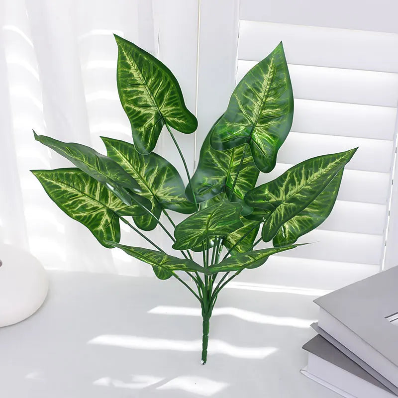 1PC Home Evergreen Plants, Artificial 12 Leaf Water Taro Tree, DIY Handmade Vase Desktop Window Sill Shelf Decoration