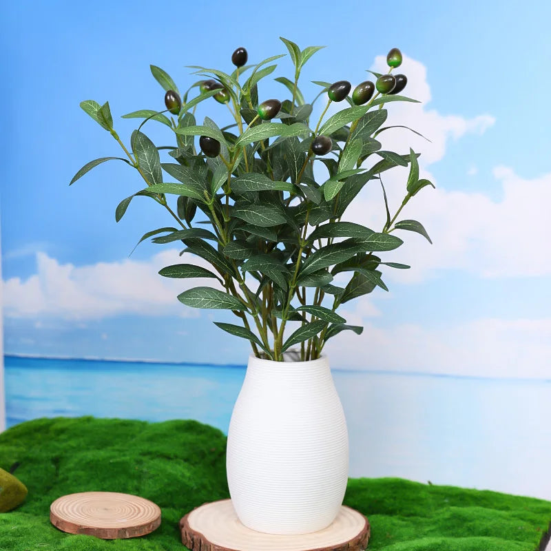 2PCS Simulated Olive Branches (Including Bottles), Business Office Desktop, Foyer, Garden, Courtyard, Home Decoration